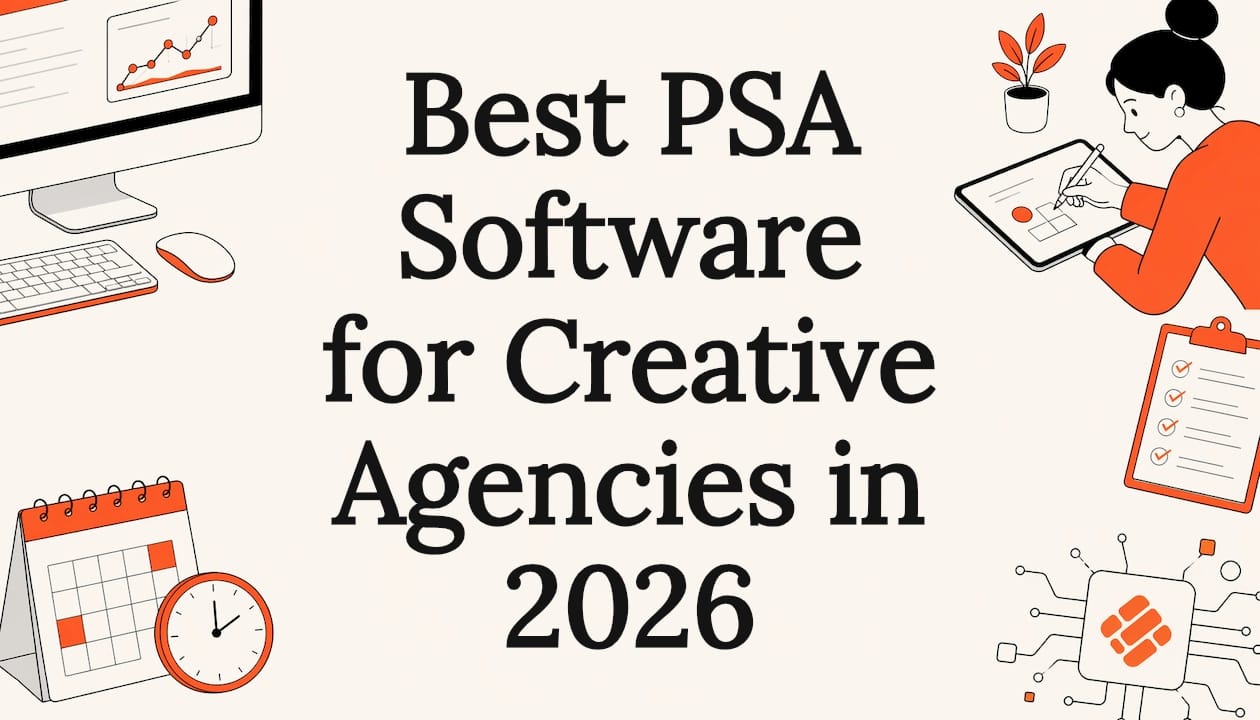 Decorative illustration for a guide to evaluating PSA software for creative agencies