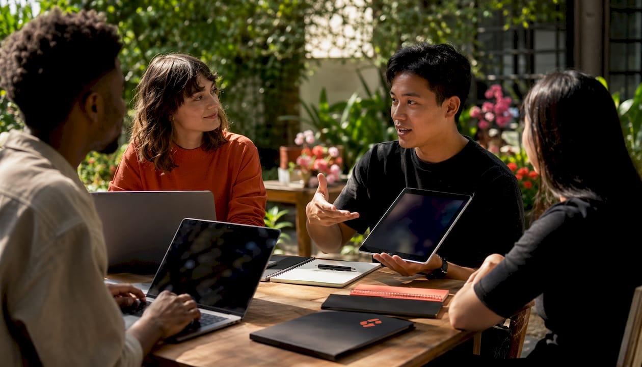 Creative team reviewing a project-planning workflow