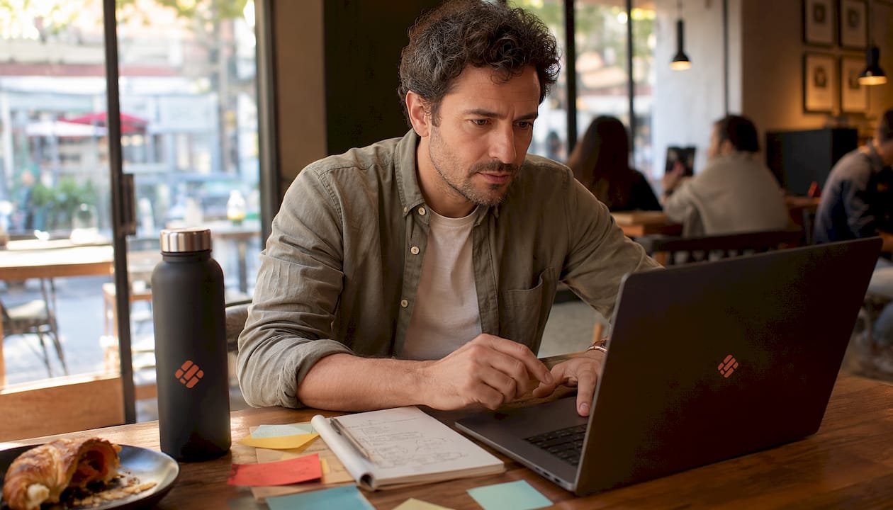 Man calculating margin with calculator and papers
