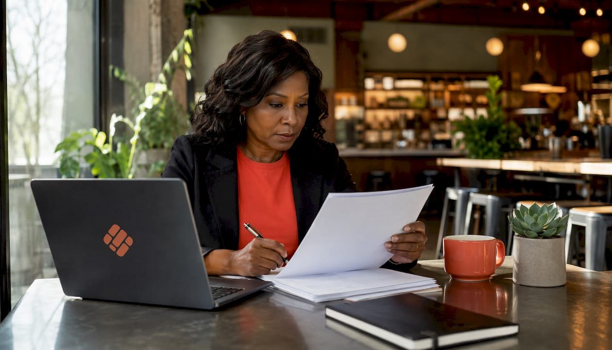 Professional reviewing proposal documents