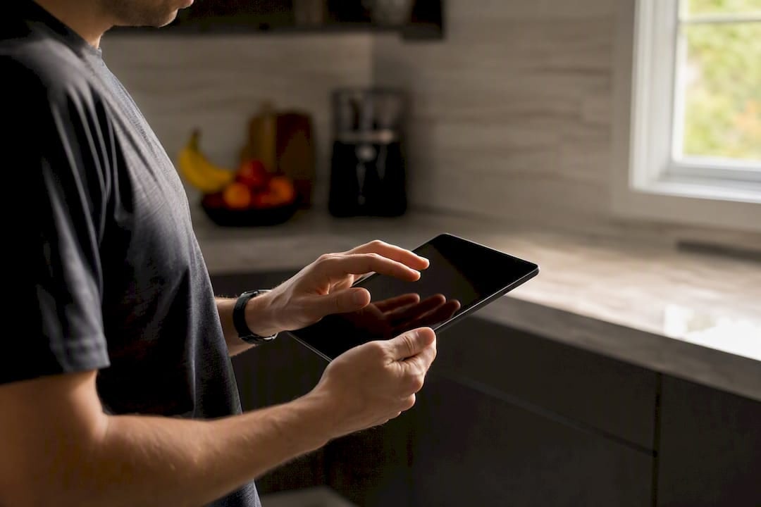 Hand with stylus poised over tablet checklist