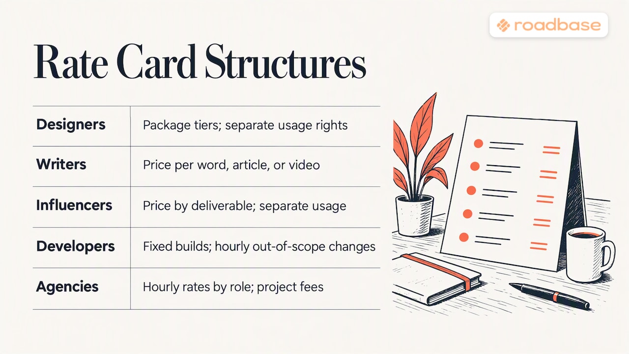Rate card pricing structures across creative roles