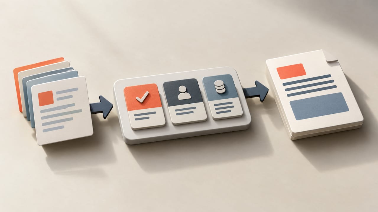 Illustration of a brief becoming a project-plan and proposal draft for review