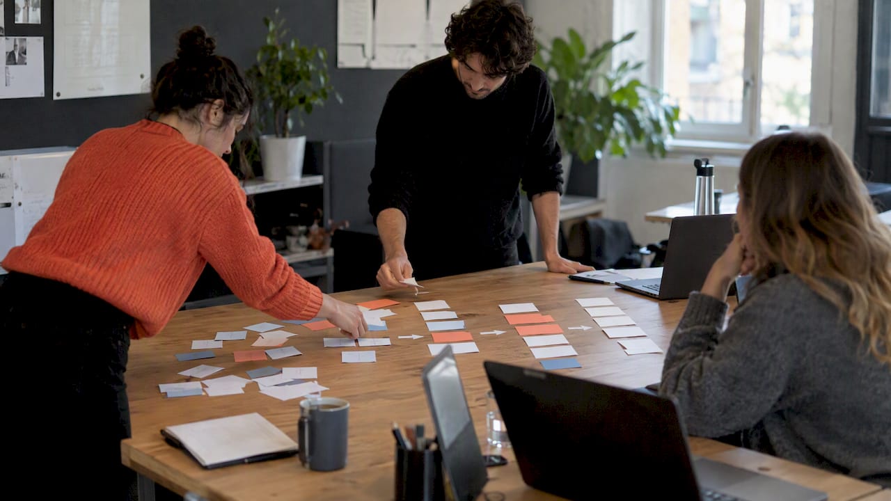 Illustration of a social media brief becoming a defined work breakdown for human review