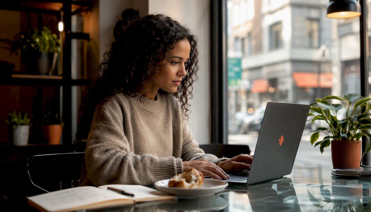 Woman using project management software on laptop
