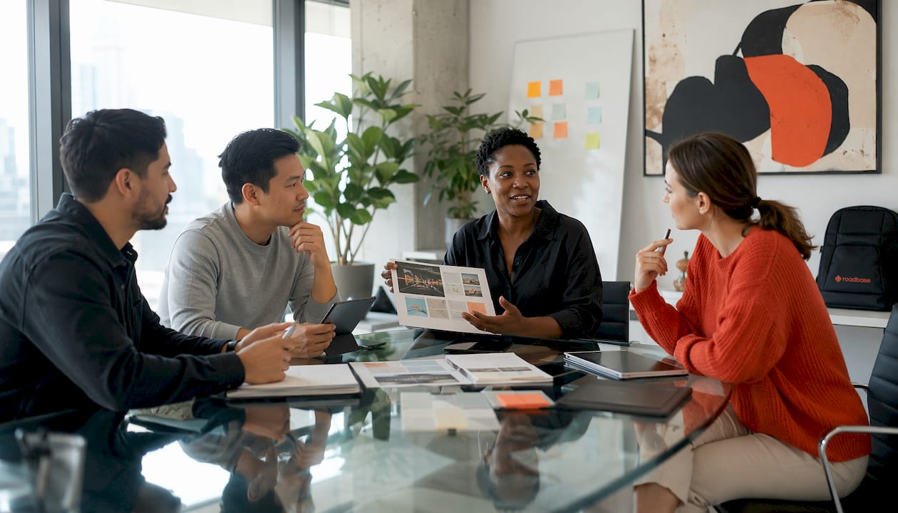 Creative team discussing project pricing