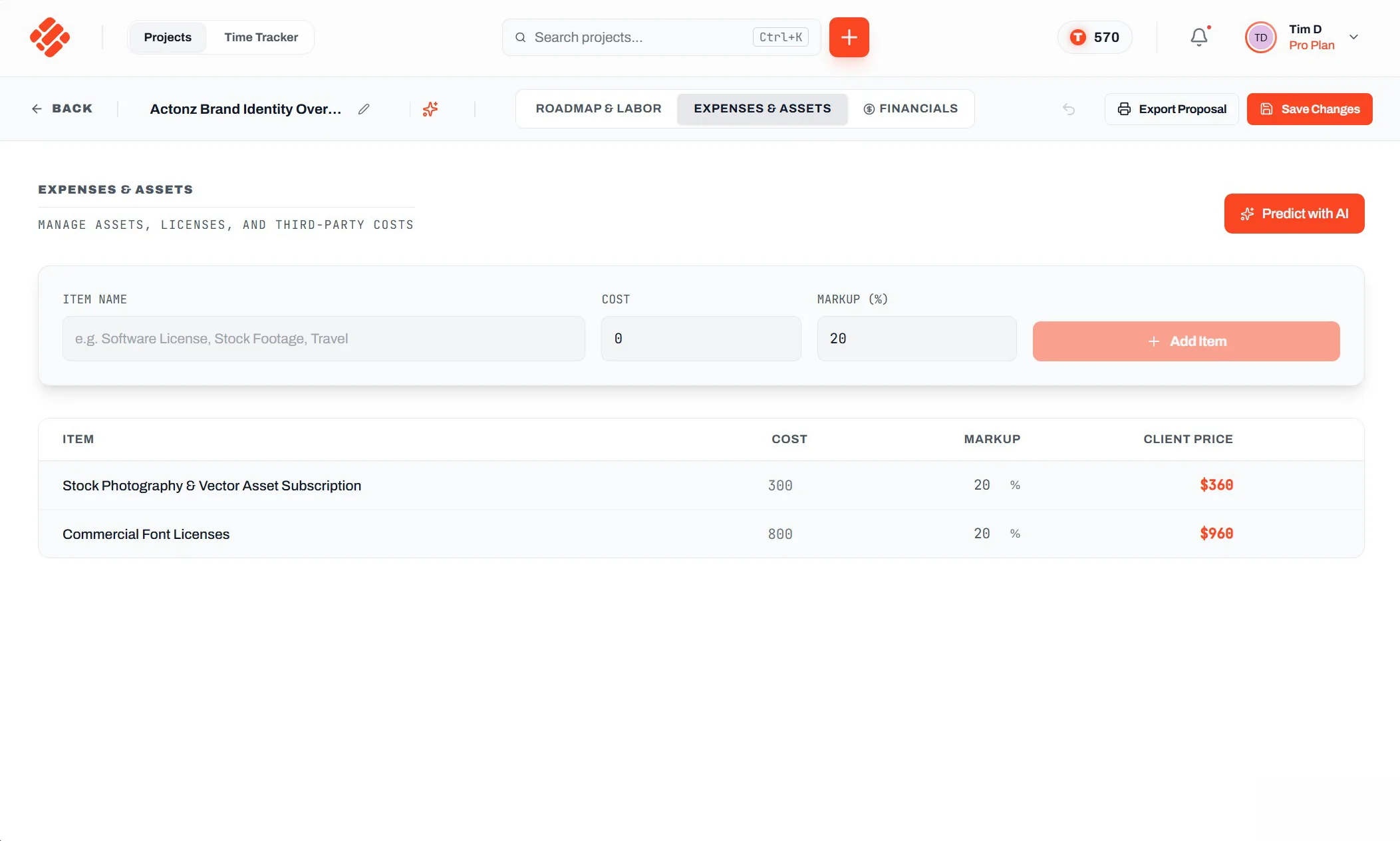Roadbase project expenses and assets