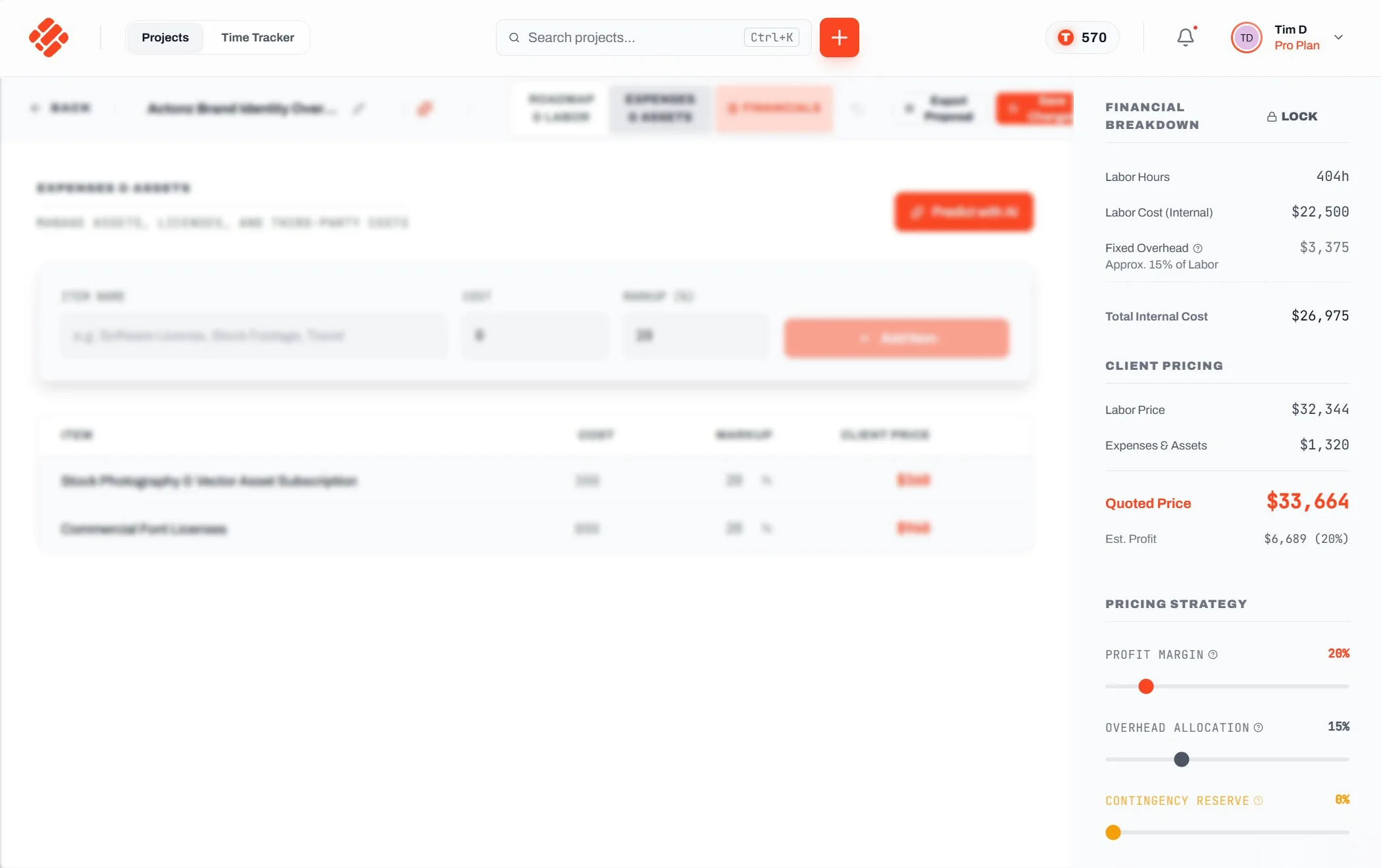 Roadbase margin control and financial breakdown