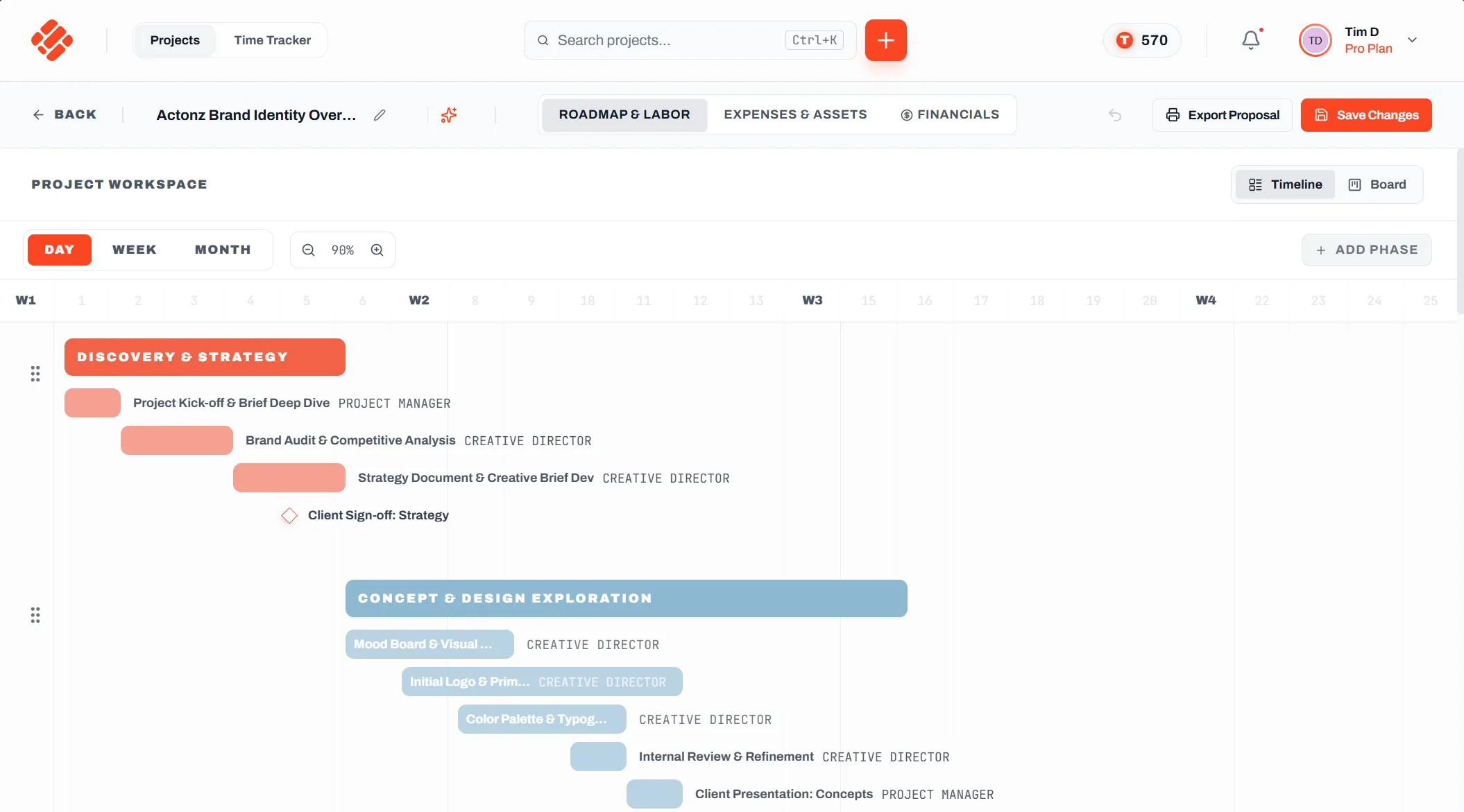 Roadbase interactive Gantt timeline workspace