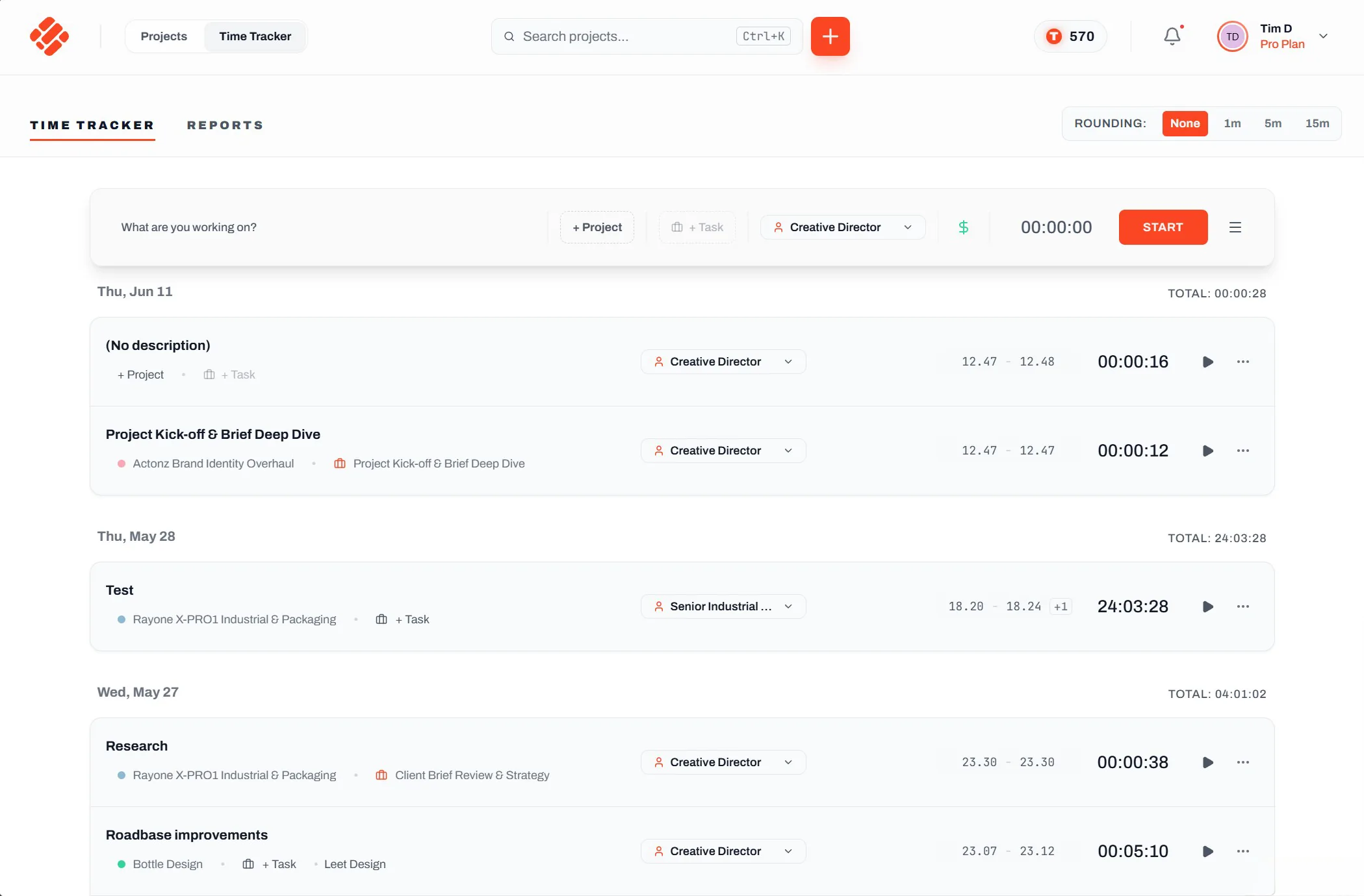 Roadbase role-based time tracker